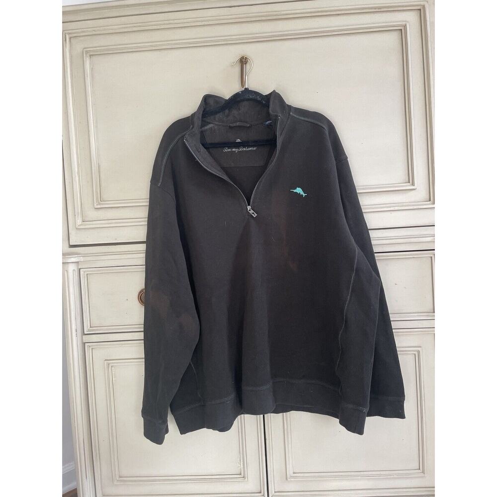 Tommy Bahama‎ Black 1/2 Zip 100% Cotton Big And Tall 2XB READ